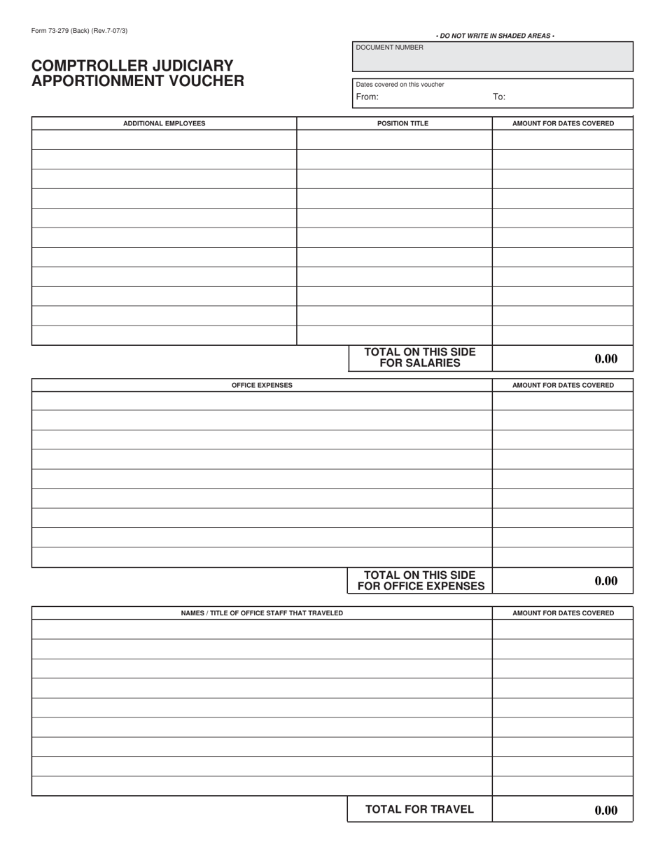 Form 73-279 Comptroller Judiciary Apportionment Voucher - Texas, Page 2