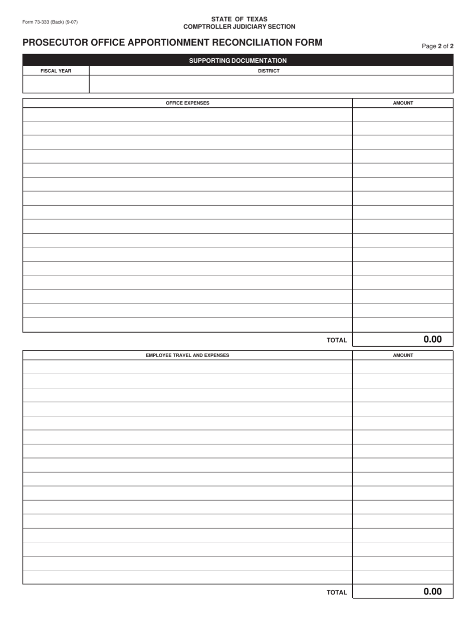 Form 73-333 Prosecutor Office Apportionment Reconciliation Form - Texas, Page 2