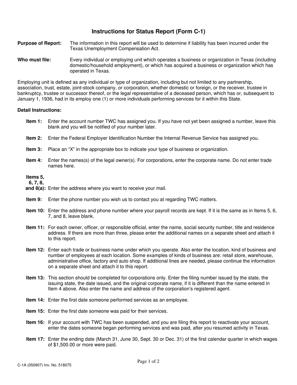 Download Instructions for Form C-1 Employer's Registration Form ...