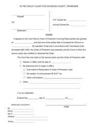 Document preview: Order Dissolving or Modifying Order of Protection After Divorce Entered - Davidson County, Tennessee