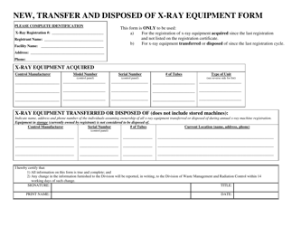 New, Transfer and Disposed of X-Ray Equipment Form - Utah