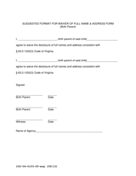 Form 032-04-0103-00-ENG Waiver of Full Name &amp; Address in a Parental Placement Adoption - Suggested Format - Virginia, Page 2