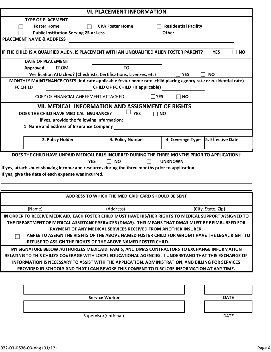 Form 032-03-0636-03-ENG Title IV-E Foster Care  IV-E Medicaid Application - Virginia, Page 4