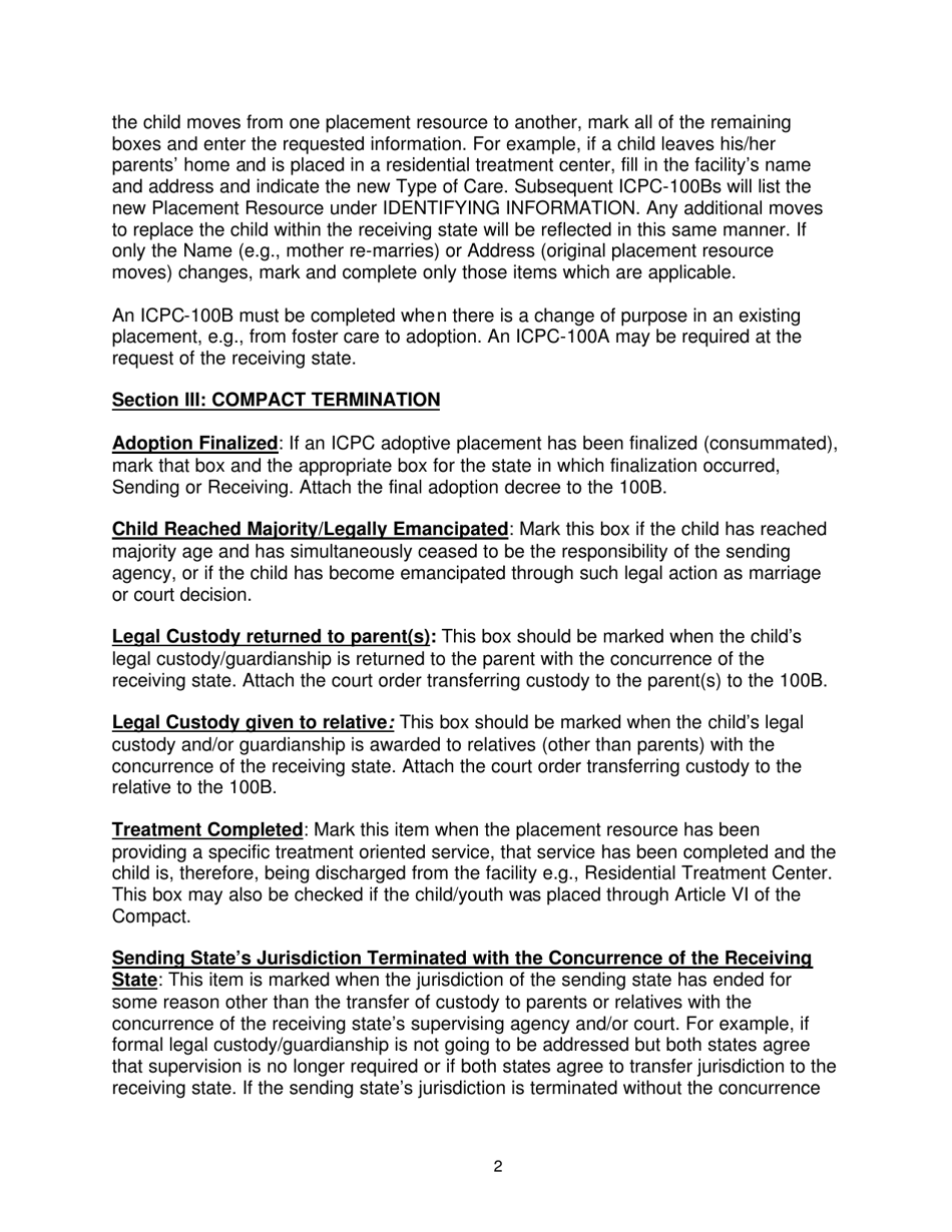 Form ICPC100B Interstate Compact on the Placement of Children Report on Childs Placement Status - Virginia, Page 2