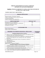 Document preview: Form 032-05-0709-01-ENG Part II Program Addendum to Application for Licensure of an Adult Day Care Center - Virginia