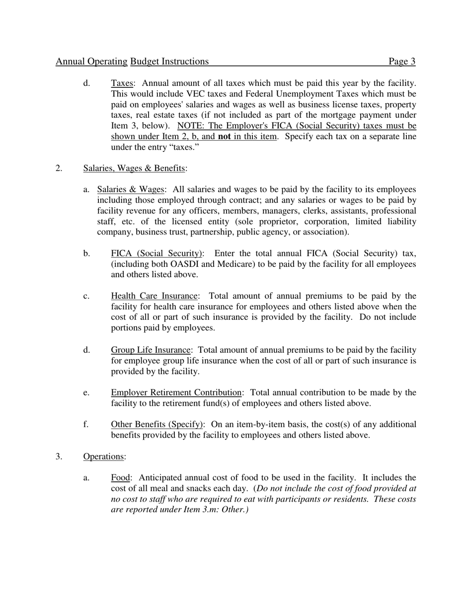 Form 032-05-0261-02-ENG Annual Operating Budget - Virginia, Page 3