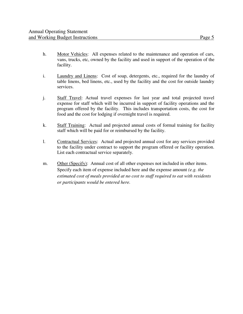 Form 032-05-0261-01-ENG Annual Operating Statement  Working Budget - Virginia, Page 5