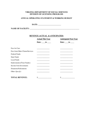 Form 032-05-0261-01-ENG Annual Operating Statement &amp; Working Budget - Virginia, Page 6