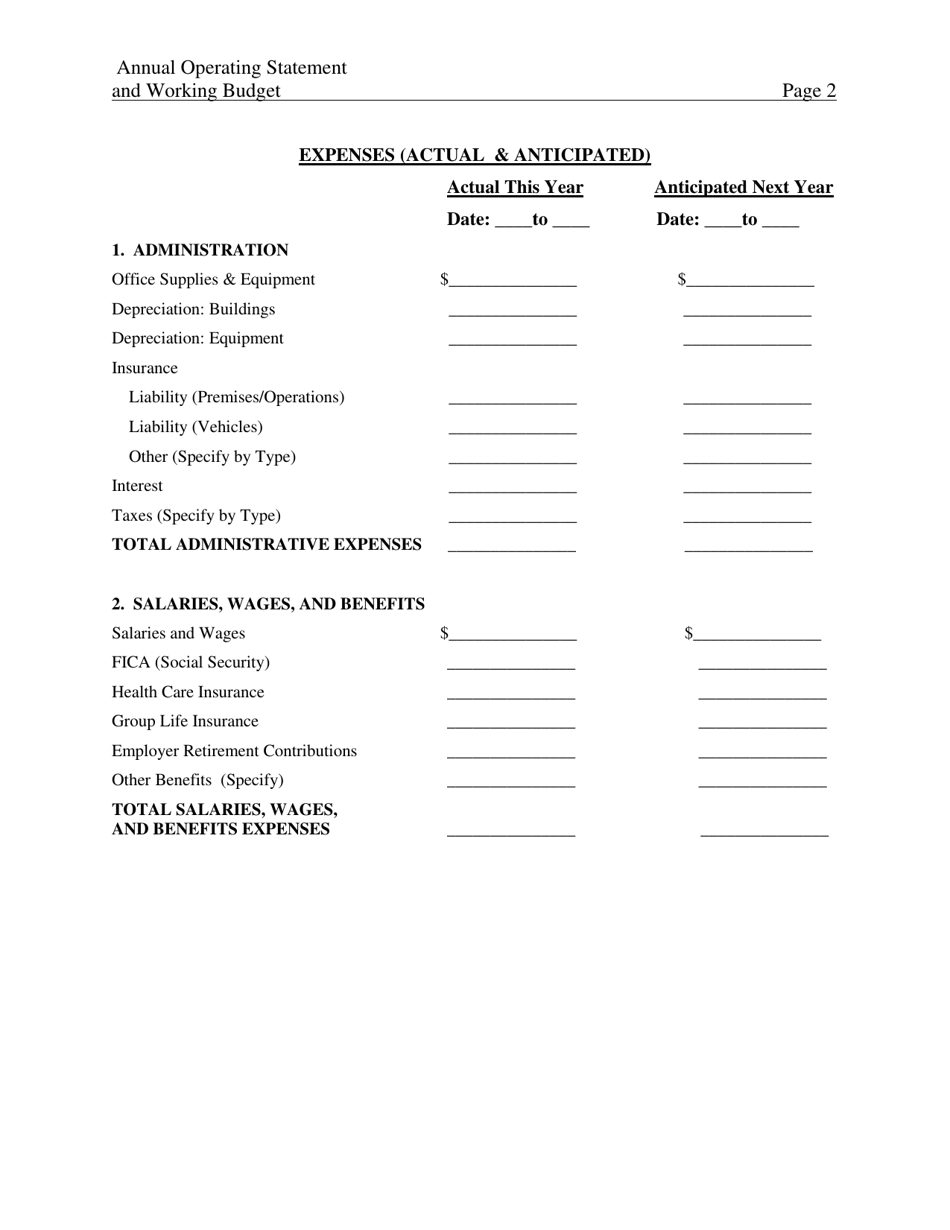 Form 032-05-0261-01-ENG Annual Operating Statement  Working Budget - Virginia, Page 7