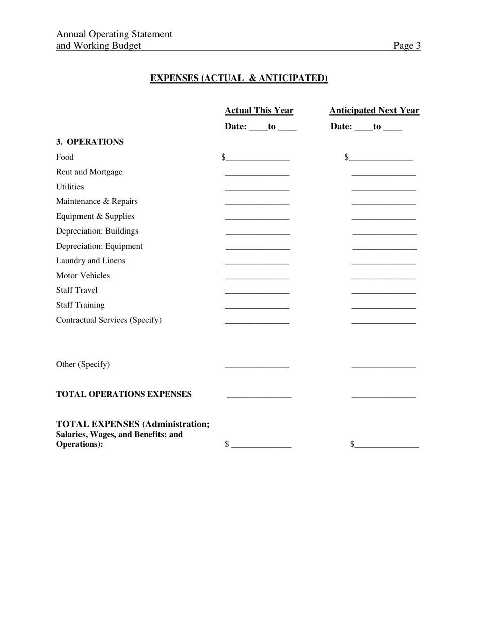 Form 032-05-0261-01-ENG Annual Operating Statement  Working Budget - Virginia, Page 8