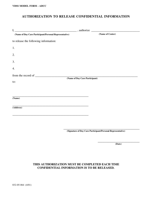 Form 032-05-064 Authorization to Release Confidential Information - Virginia