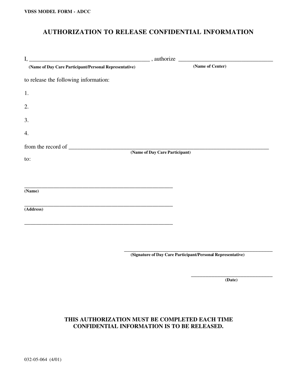 Form 032-05-064 Authorization to Release Confidential Information - Virginia, Page 1