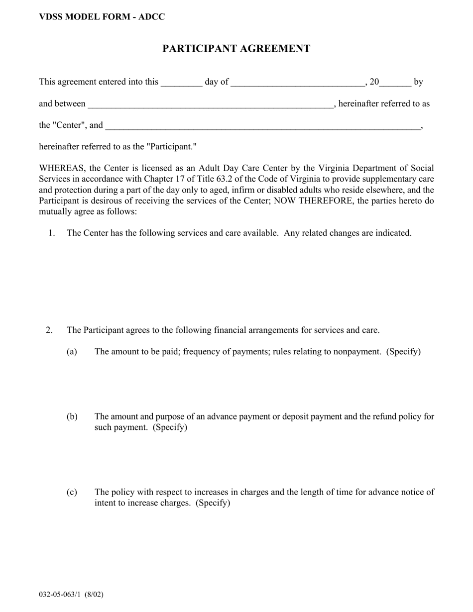 Form 032-05-063 / 1 Participant Agreement - Virginia, Page 1