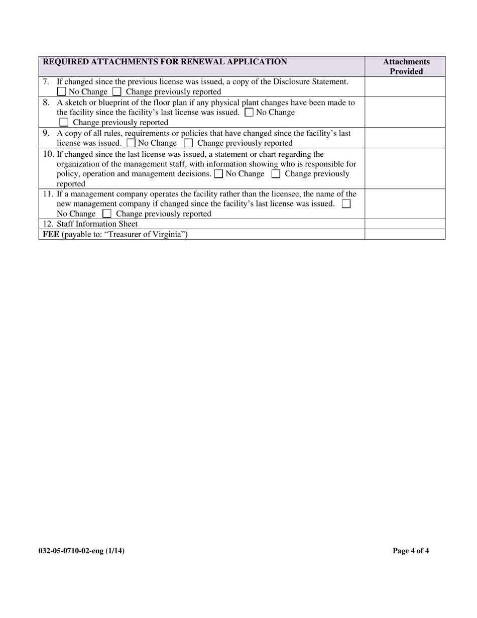 Form 032-05-0710-02-ENG Part II: Program Addendum to Application for Licensure of an Assisted Living Facility - Virginia, Page 4