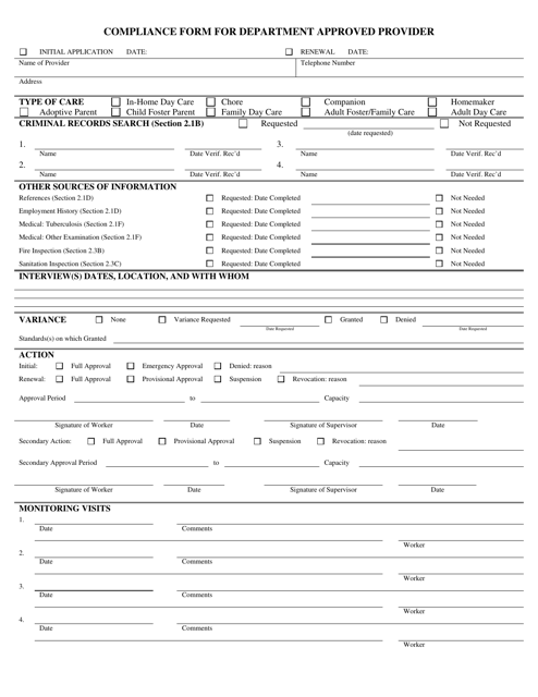 Form 032-02-139A-03-ENG Compliance Form for Department Approved Provider - Virginia