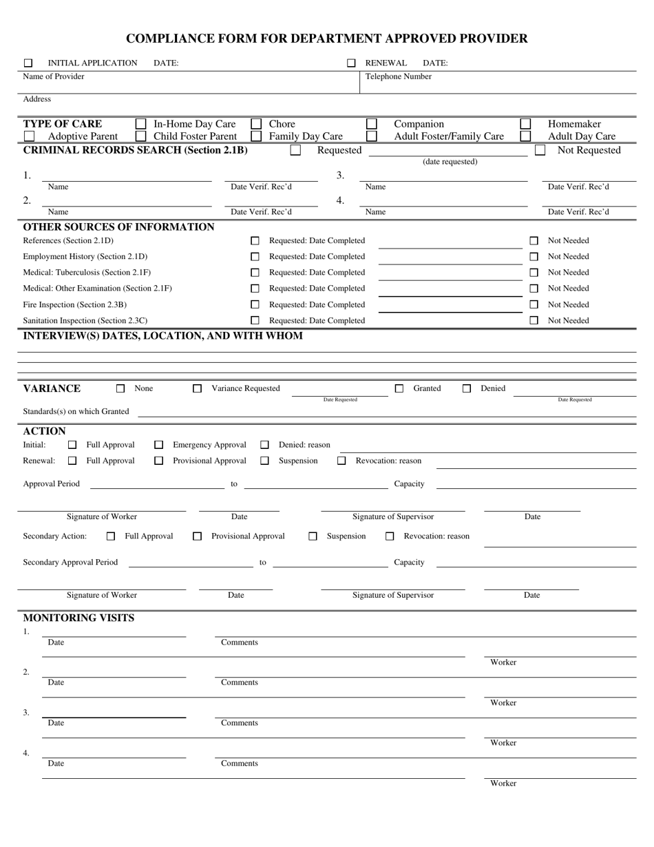 Form 032-02-139A-03-ENG Compliance Form for Department Approved Provider - Virginia, Page 1