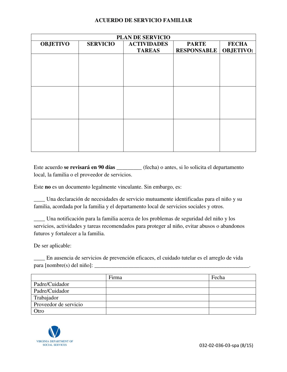 Form 032-02-036-03-SPA Family Service Agreement - Virginia (English / Spanish), Page 4