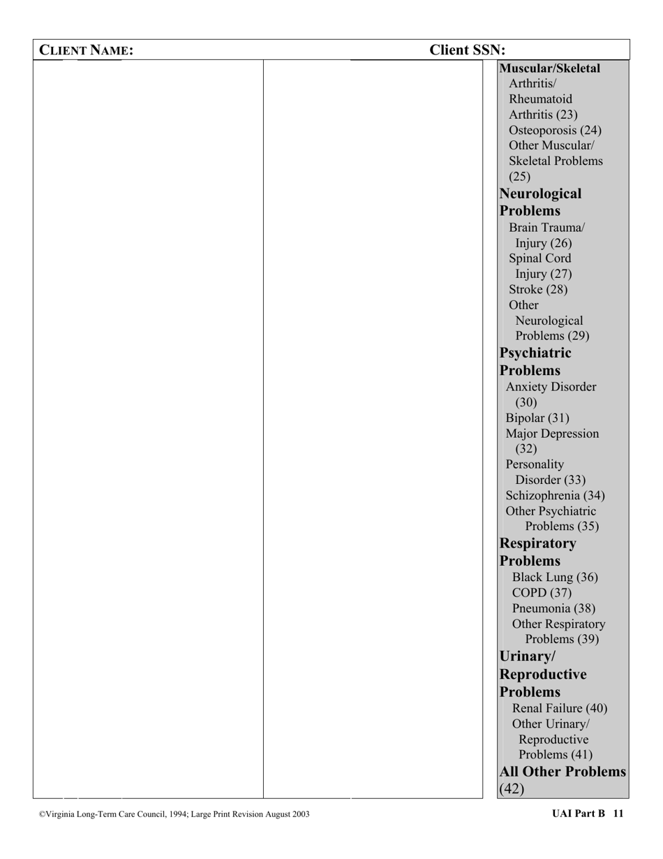 Virginia Uniform Assessment Instrument - Virginia, Page 11