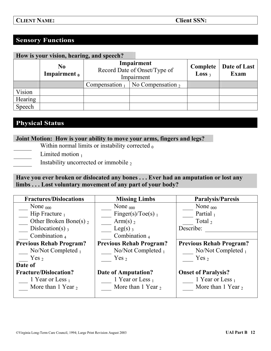 Virginia Uniform Assessment Instrument - Virginia, Page 12