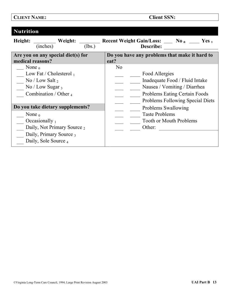 Virginia Uniform Assessment Instrument - Virginia, Page 13