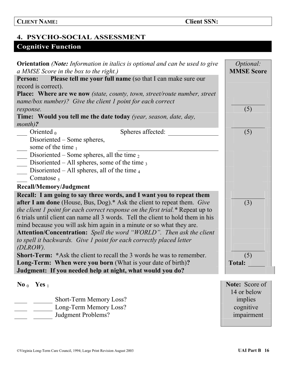 Virginia Uniform Assessment Instrument - Virginia, Page 16