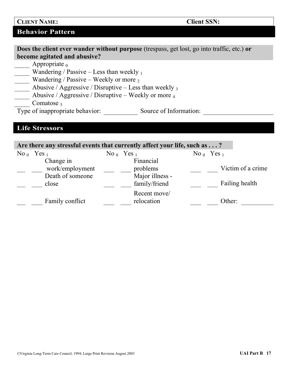 Virginia Uniform Assessment Instrument - Virginia, Page 17