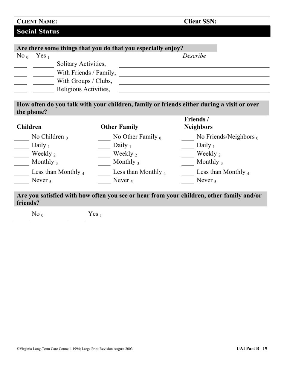 Virginia Uniform Assessment Instrument - Virginia, Page 19