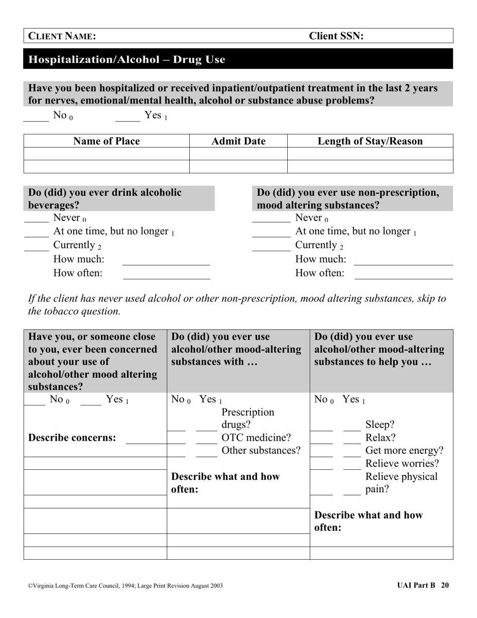 Virginia Virginia Uniform Assessment Instrument Download Printable PDF ...