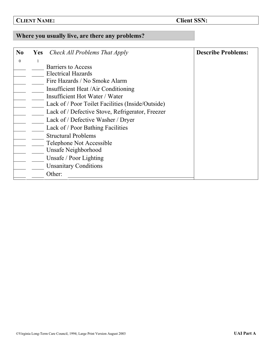 Virginia Uniform Assessment Instrument - Virginia, Page 6