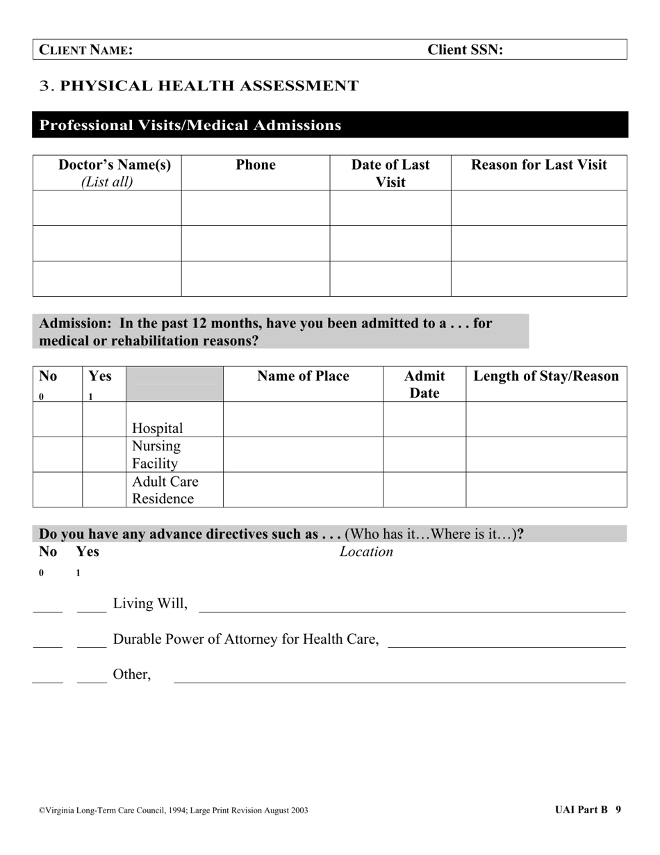 Virginia Uniform Assessment Instrument - Virginia, Page 9