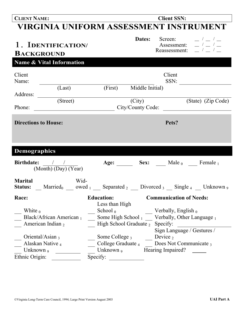 Virginia Virginia Uniform Assessment Instrument - Fill Out, Sign Online