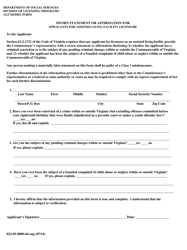 Document preview: Form 032-05-0800-04-ENG Sworn Statement or Affirmation for Applicants for Assisted Living Facility Licensure - Virginia
