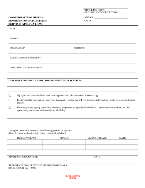 Form 032-02-0109-04-ENG Service Application - Virginia