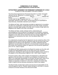 Form 032-02-0024-04-ENG Entrustment Agreement for Permanent Surrender of a Child - Virginia