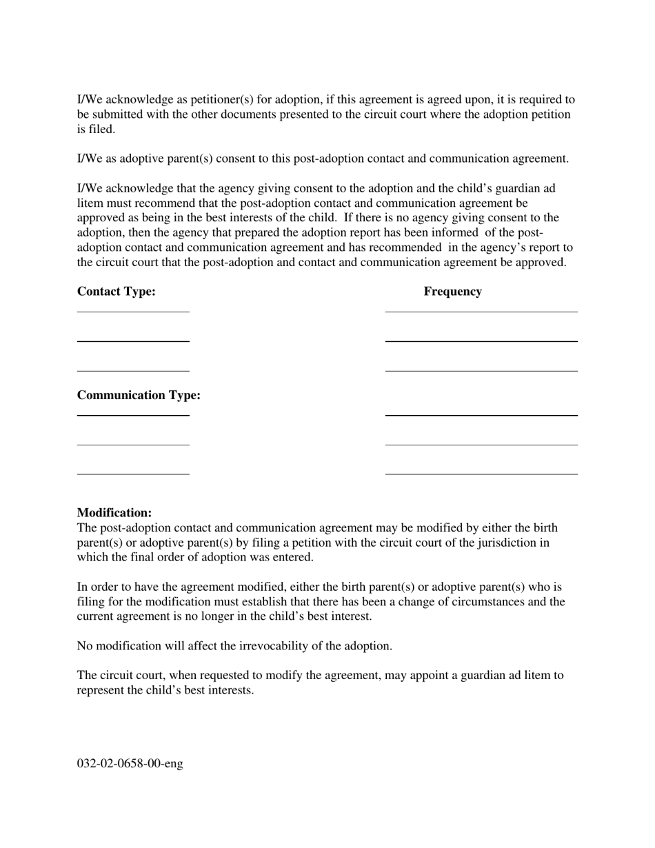 Form 032-02-0658-00-ENG Post Adoption Contact and Communication Agreement - Virginia, Page 2