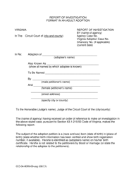 Form 032-04-0098-00-ENG Report of Investigation. Format in an Adult Adoption - Virginia