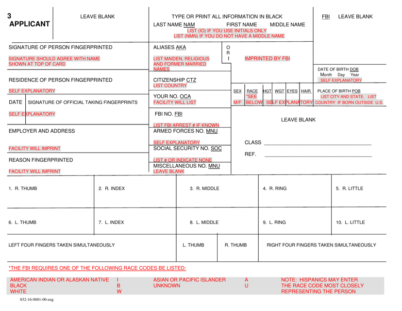 Form 032-16-0001-00-ENG Fingerprint Card Template - Virginia