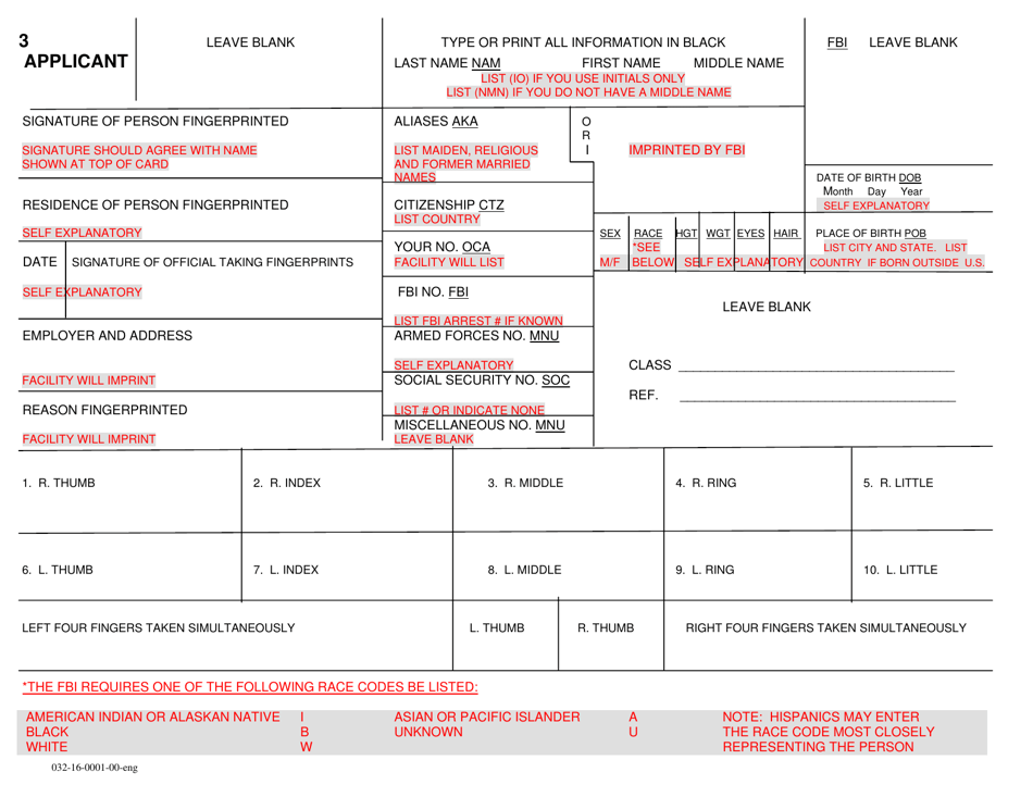 Form 032-16-0001-00-ENG Fingerprint Card Template - Virginia, Page 1