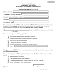 Document preview: Form DCSEP-823 Request for Case Closure - Virginia