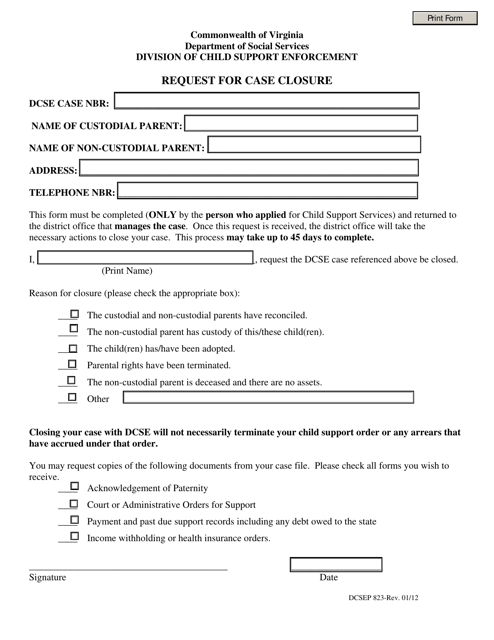 Form DCSEP-823  Printable Pdf