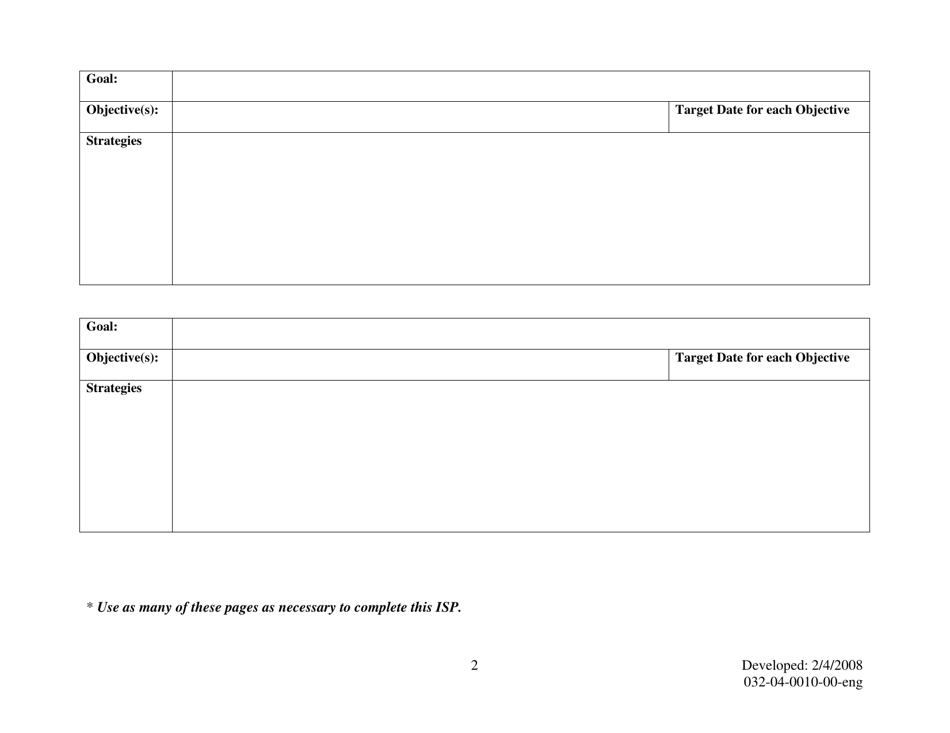 Form 032-04-0010-00-ENG Individual Service Plan (Isp) - Virginia, Page 2