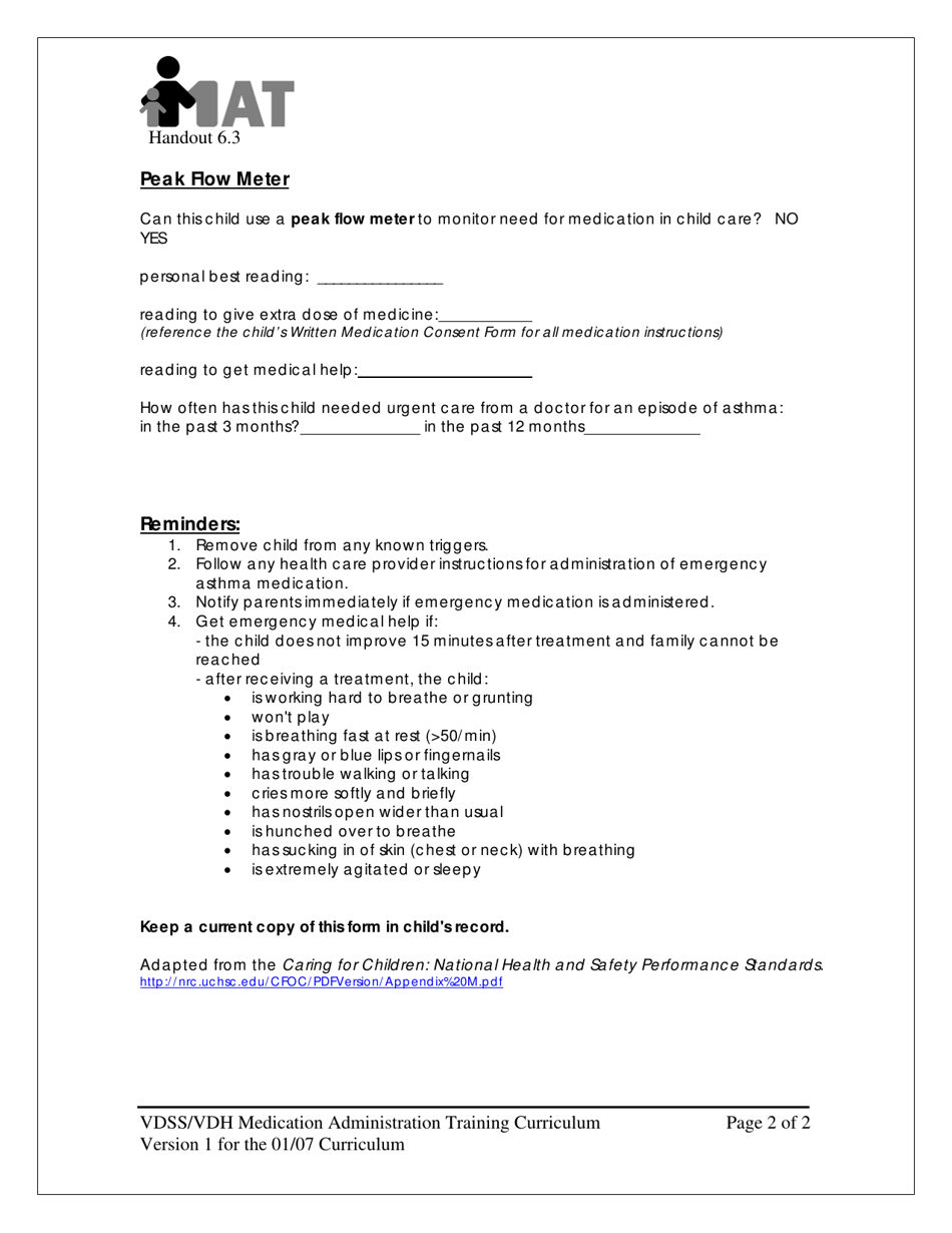 Example of a Care Plan for a Child With Asthma - Virginia, Page 2