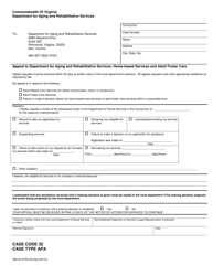 Document preview: Form 032-02-0754-00-ENG Appeal to Department for Aging and Rehabilitative Services: Home-Based Services and Adult Foster Care - Virginia