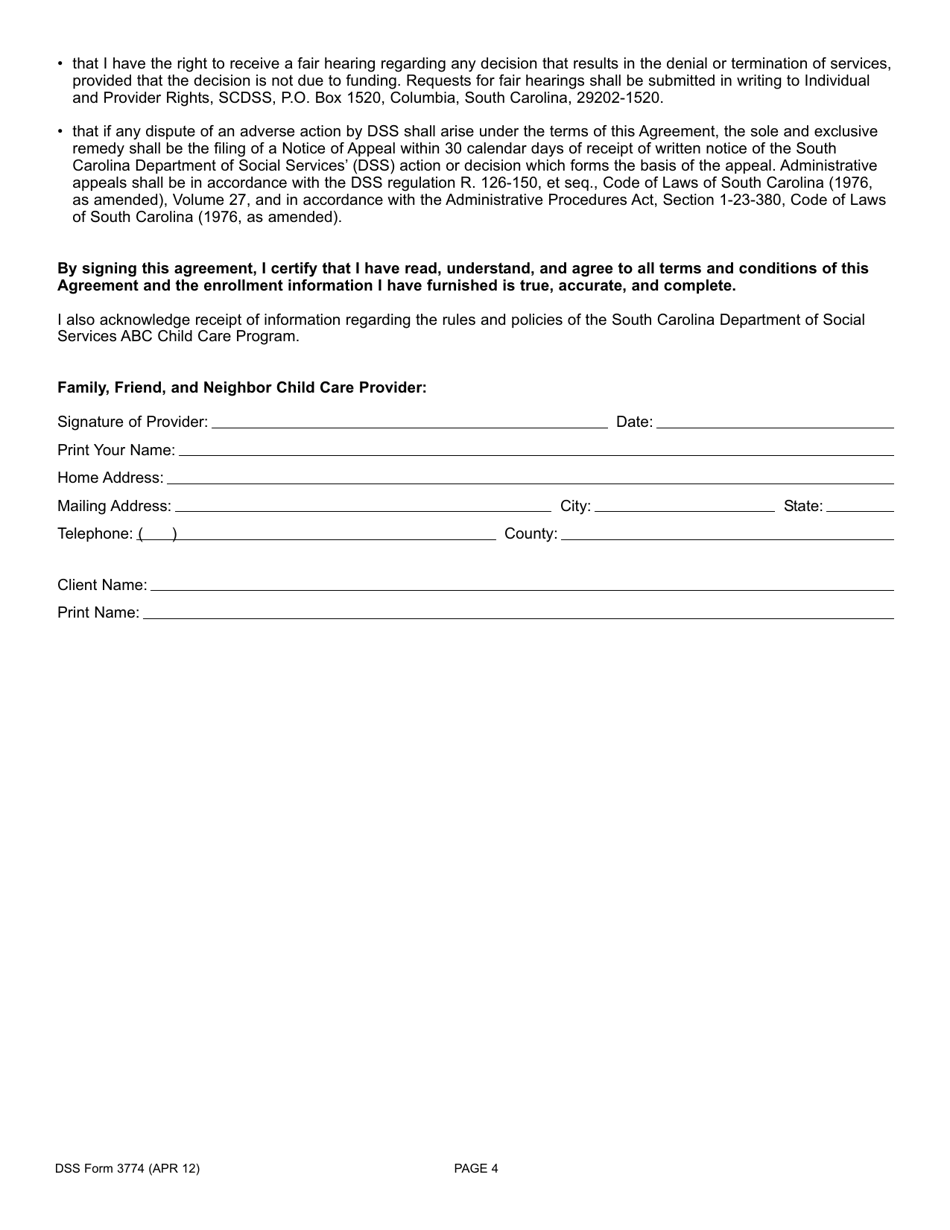 DSS Form 3774 - Fill Out, Sign Online and Download Printable PDF, South ...