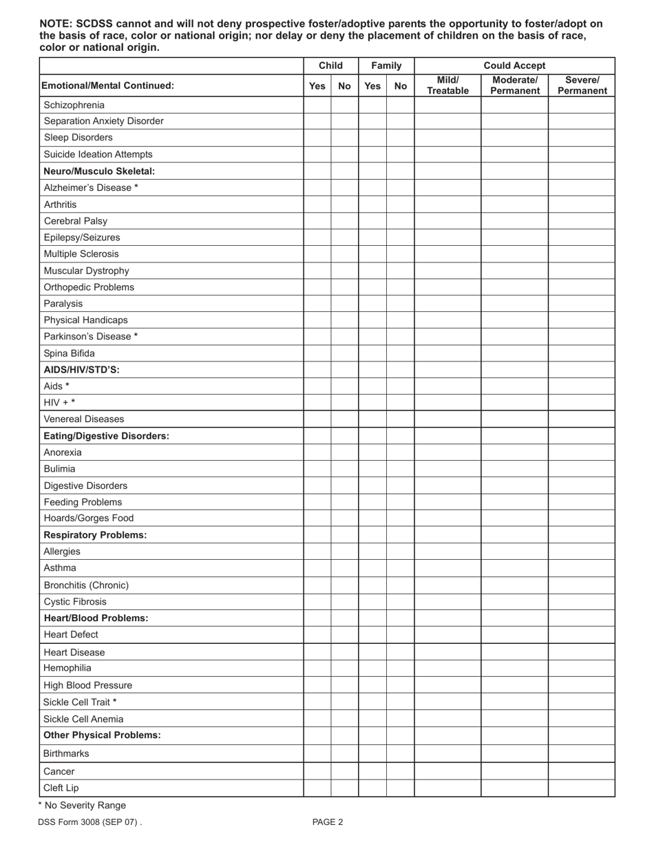 DSS Form 3008 Download Printable PDF or Fill Online Child Factors ...