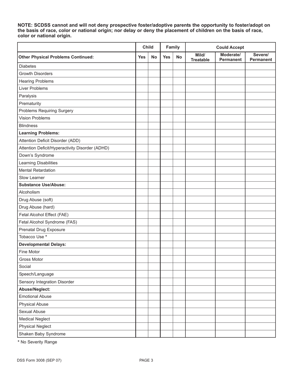 DSS Form 3008 - Fill Out, Sign Online and Download Printable PDF, South ...