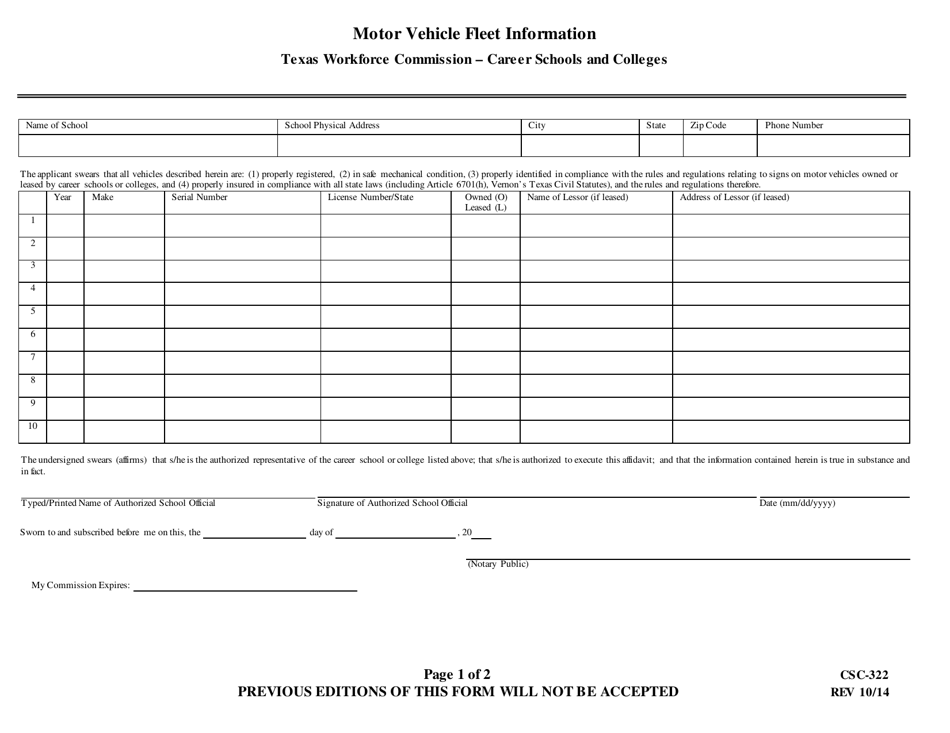Form CSC322 Fill Out, Sign Online and Download Fillable PDF, Texas