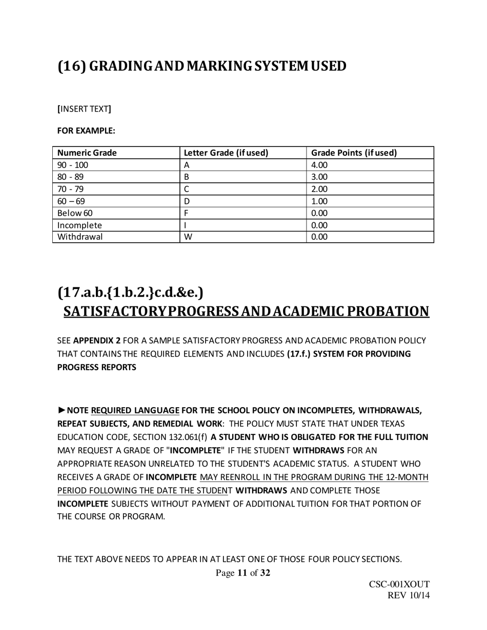 Form CSC-001XOUT Catalog Outline  Template - Texas, Page 11