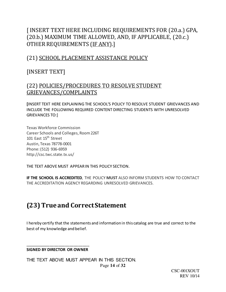 Form CSC-001XOUT Catalog Outline  Template - Texas, Page 14
