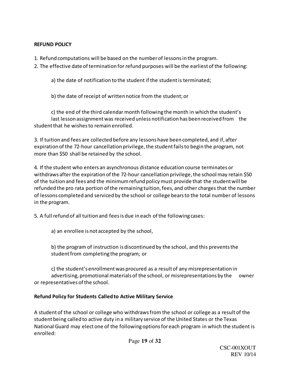 Form CSC-001XOUT Catalog Outline  Template - Texas, Page 19